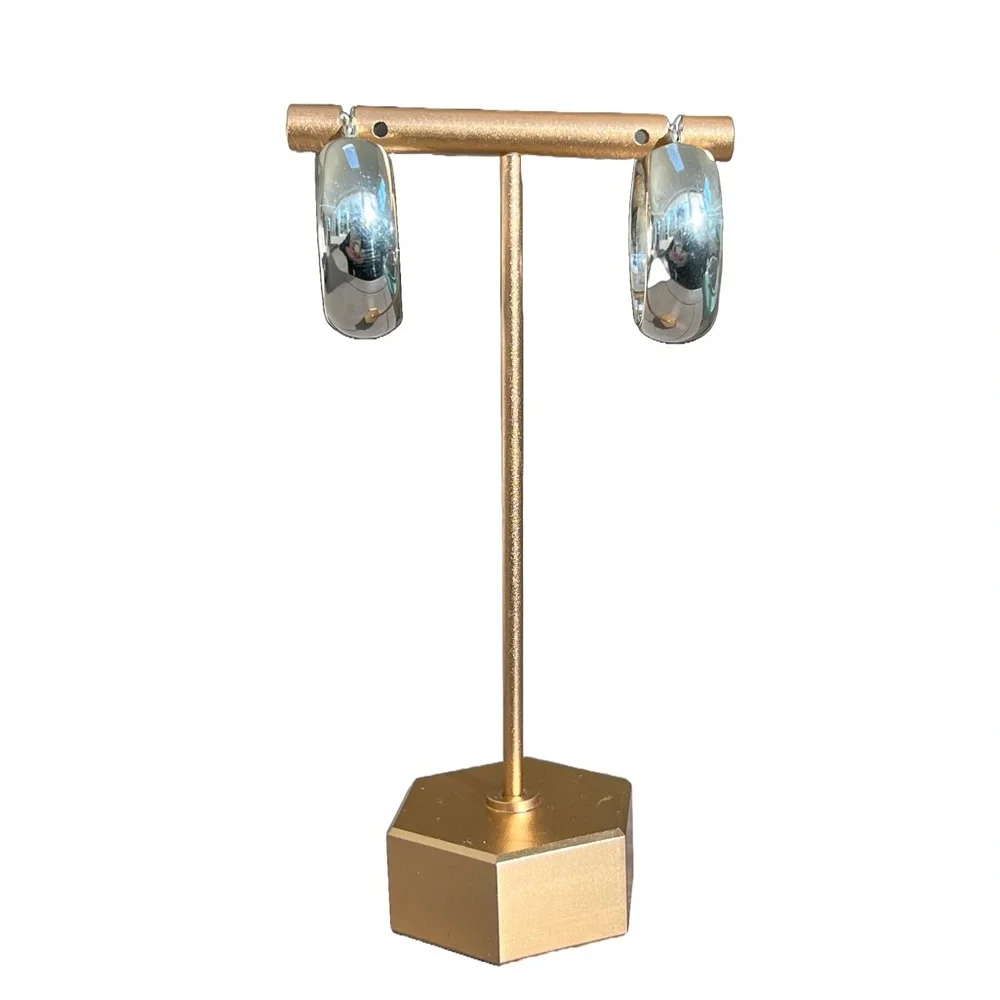 Solid Sterling Silver Chunky Hoop Earrings - Picture 2 of 11